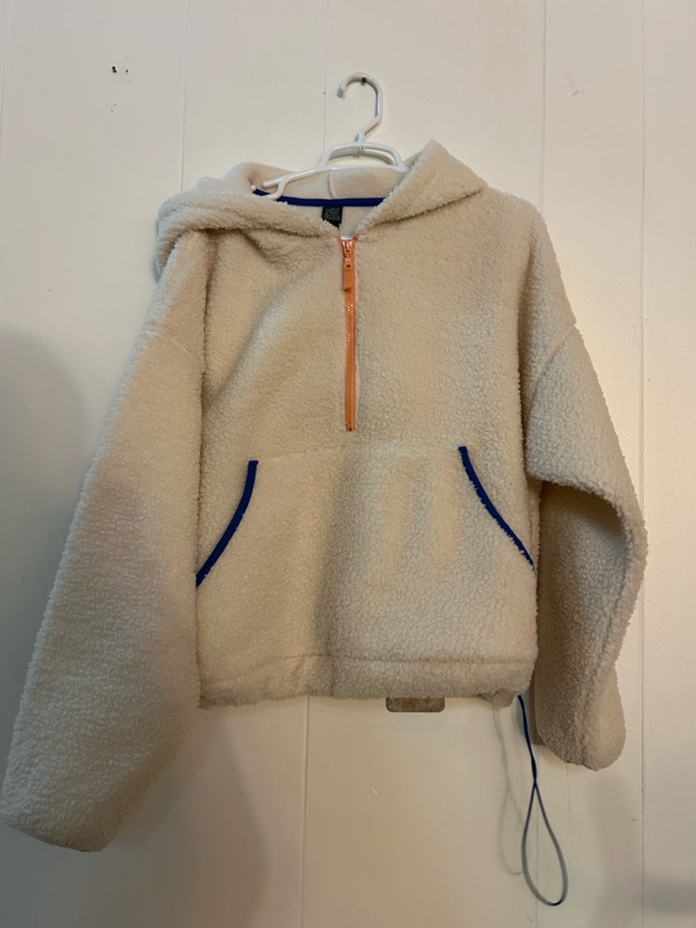 wild fable Cream Sherpa Jacket with Blue Trim and Orange Zipper